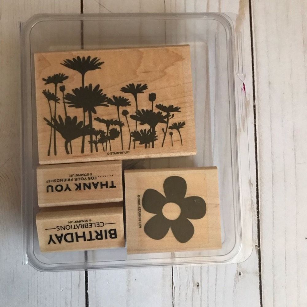 Stampin up! Upsy Daisy partial set wood mounted rubber stamps set of 4 floral